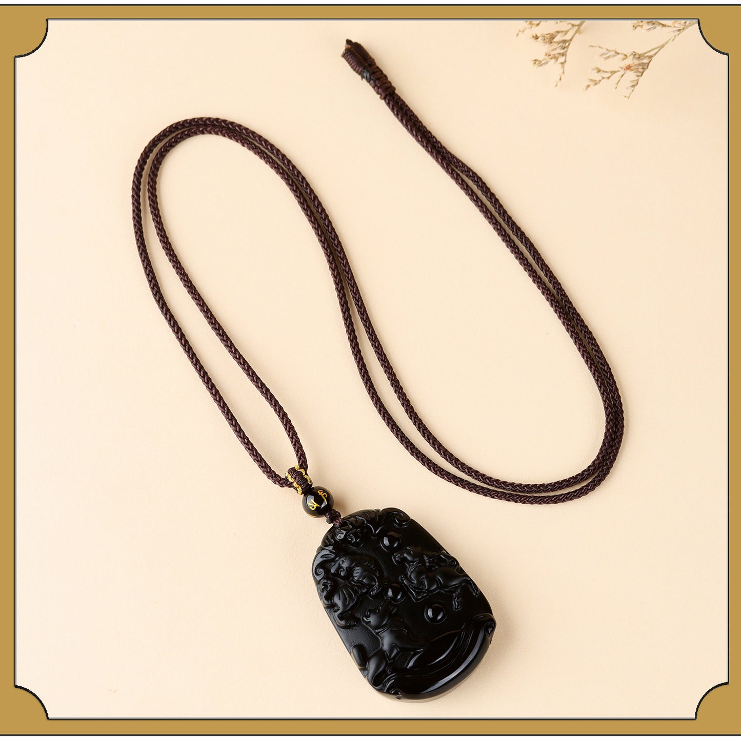 Natural Ice Obsidian Zodiac Triad Pendant Necklace｜Birth Year Protection & Harmony