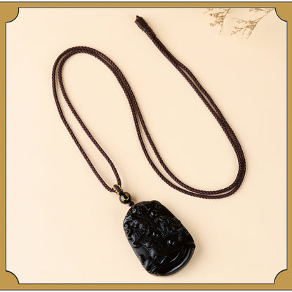Natural Ice Obsidian Zodiac Triad Pendant Necklace｜Birth Year Protection & Harmony