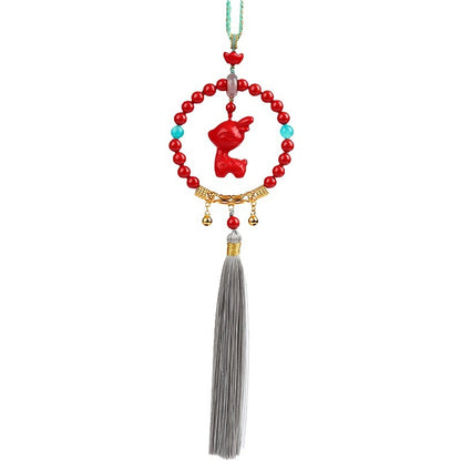 Imperial Red Cinnabar Deer Car Hanging for Safe Travel and Peace