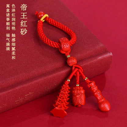 Natural Imperial Red Cinnabar Wenchang Tower Pen Keychain | Academic Success & Career Luck Talisman