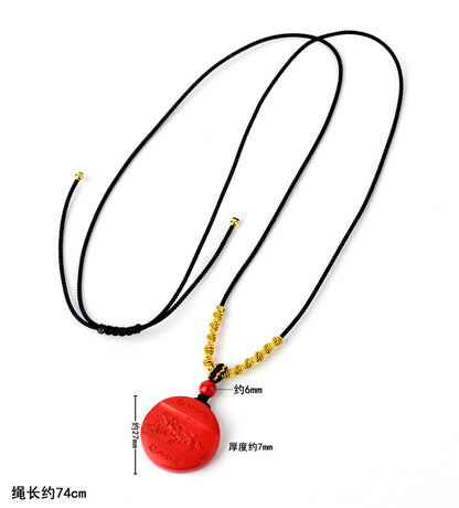 Natural Imperial Red Cinnabar Success Pendant - Unisex Mystical Necklace for Prosperity