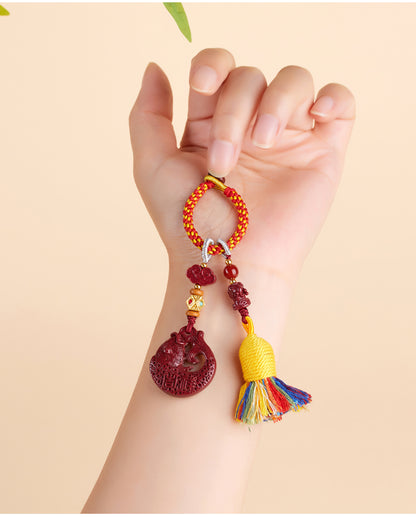 Natural Cinnabar Purple Gold Sand Koi Keychain Pendant - Wealth and Luck Attractor