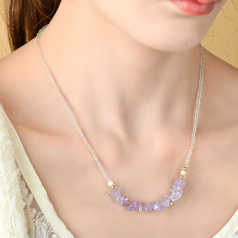 Natural Amethyst Crushed Stone Adjustable Necklace | Spiritual Protection & Elegant Design for Women