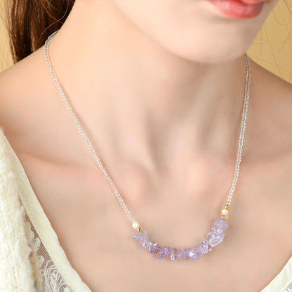 Natural Amethyst Crushed Stone Adjustable Necklace | Spiritual Protection & Elegant Design for Women