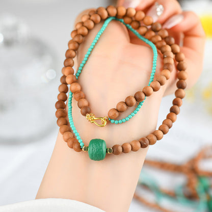 Antique Buddhist Prayer Beads Necklace with Agarwood and Red Sandalwood - Spiritual Meditation Accessory