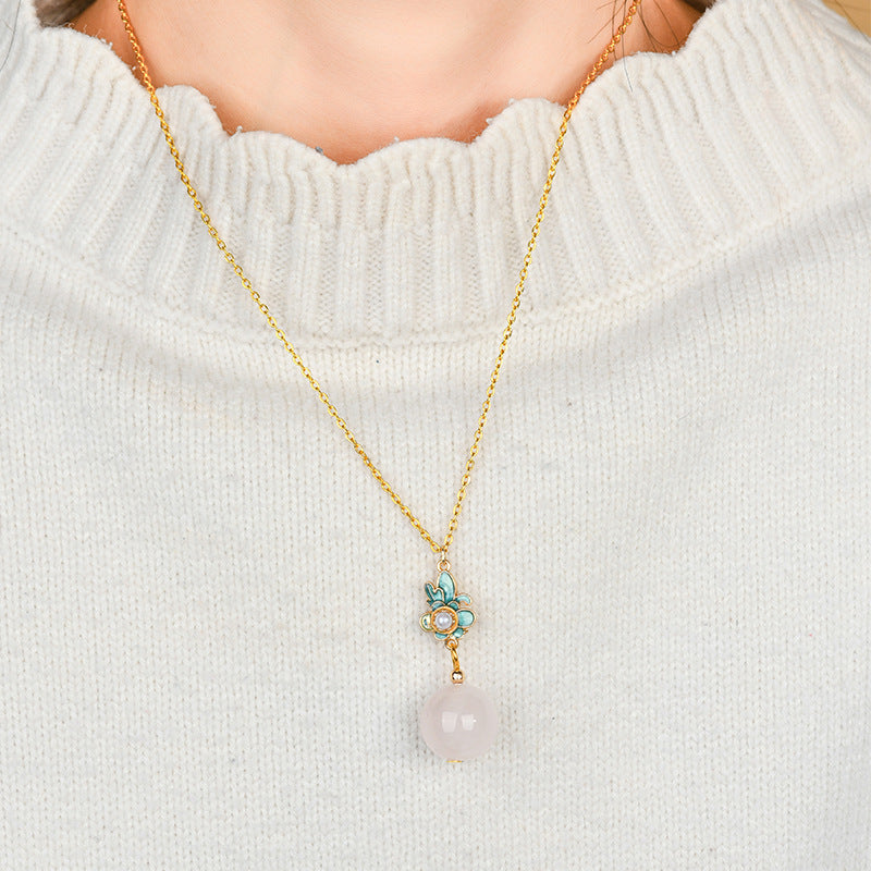 Natural Pink Quartz Ancient Craft Pendant Necklace | Chinese Ethnic Style Love Energy