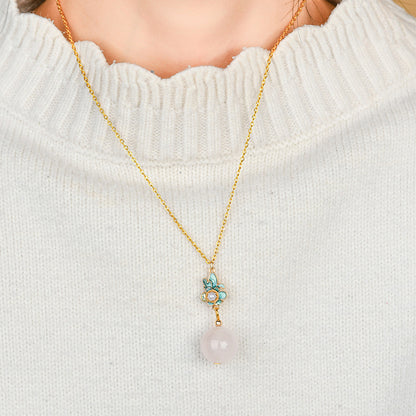 Natural Pink Quartz Ancient Craft Pendant Necklace | Chinese Ethnic Style Love Energy