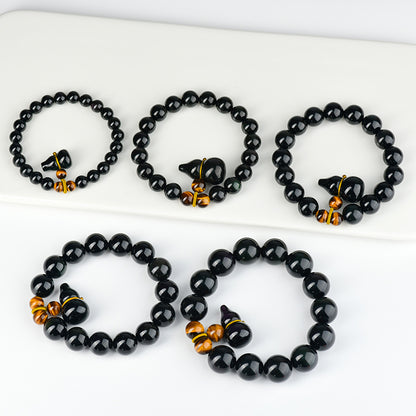 Natural Double Color Eye Obsidian Gourd Bracelet - Buddha Beads for Spiritual Protection & Fortune