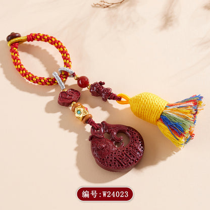 Natural Cinnabar Purple Gold Sand Koi Keychain Pendant - Wealth and Luck Attractor