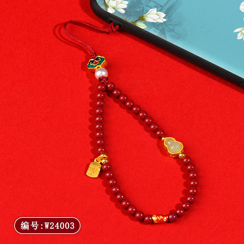 Natural Cinnabar Purple Gold Sand Gourd Pendant - Fortune & Protection Charm for Phone & Bag