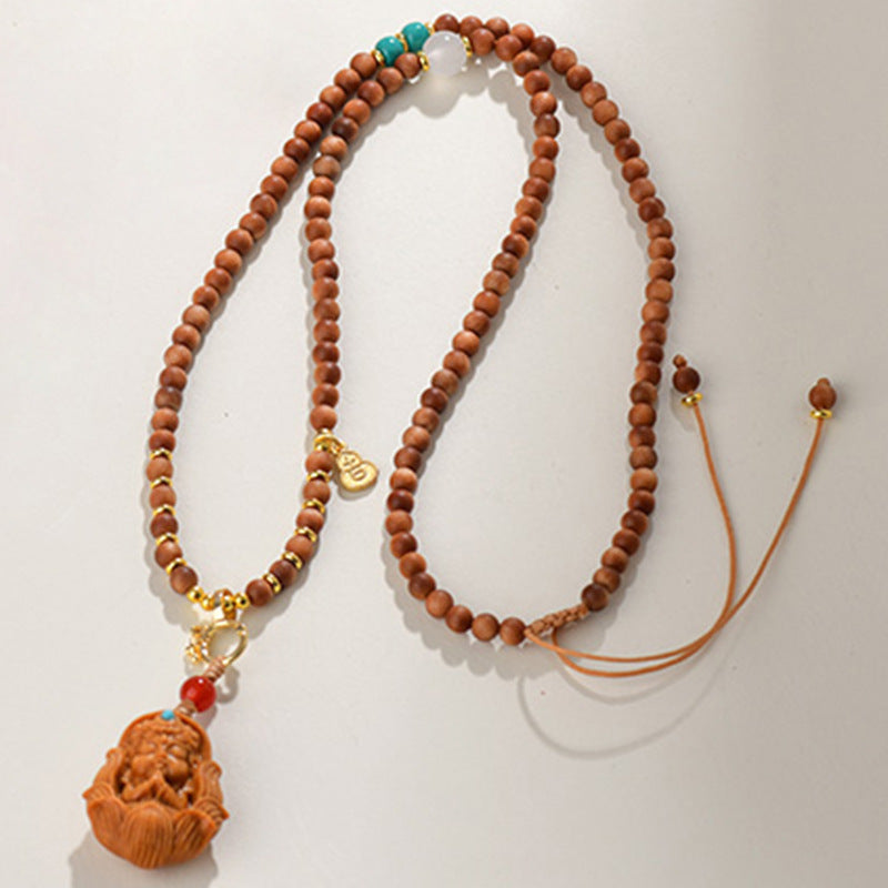 Antique Buddhist Prayer Beads Necklace with Agarwood and Red Sandalwood - Spiritual Meditation Accessory