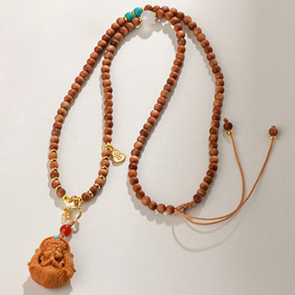 Antique Buddhist Prayer Beads Necklace with Agarwood and Red Sandalwood - Spiritual Meditation Accessory
