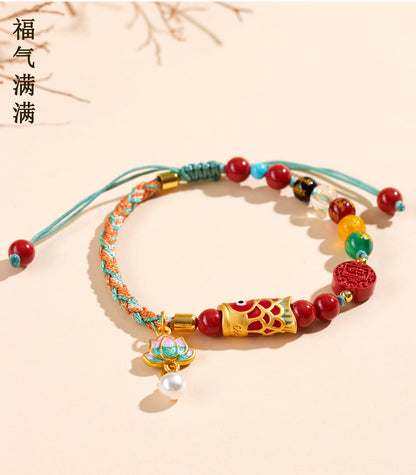 Imperial Red Cinnabar Five-Way God of Wealth Bracelet - Handmade Wealth Amulet