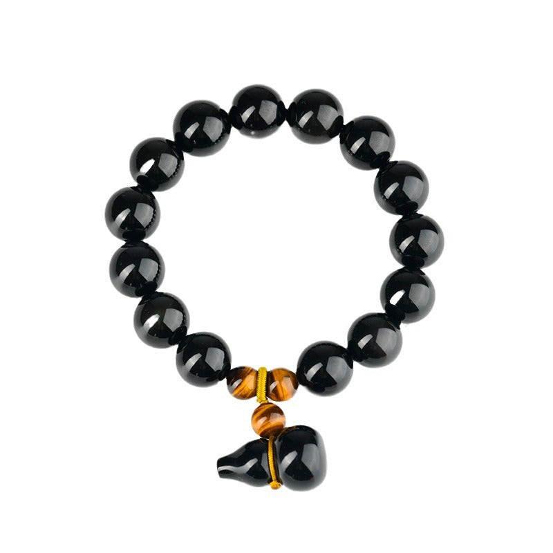 Natural Double Color Eye Obsidian Gourd Bracelet - Buddha Beads for Spiritual Protection & Fortune