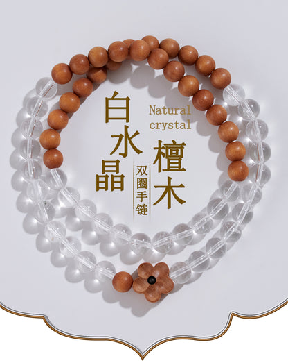 Natural White Crystal Sandalwood Double Circle Bracelet | Zen Harmony & Spiritual Elegance