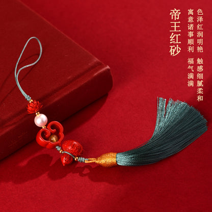 Natural Imperial Red Cinnabar Ruyi Gourd Phone Charm – Protection & Prosperity Talisman