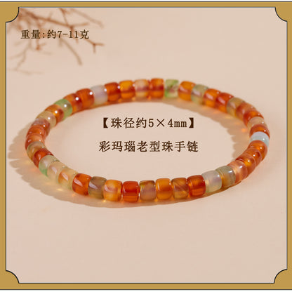 Natural Agate Chalcedony Single Circle Bracelet with Silver Obsidian Lapis Lazuli - Spiritual Women's Jewelry