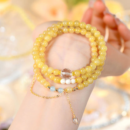 Natural Yellow Rutilated Quartz Three-Circle Bracelet | Wealth & Protection Crystal Amulet