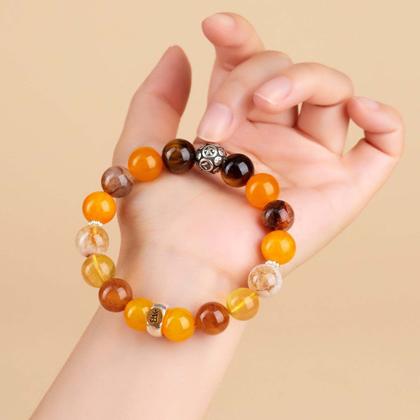 Natural Crystal Multi-Gem Sanskrit Eight Guardian Deities Zodiac Buddha Balance Bracelet