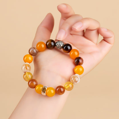Natural Crystal Multi-Gem Sanskrit Eight Guardian Deities Zodiac Buddha Balance Bracelet