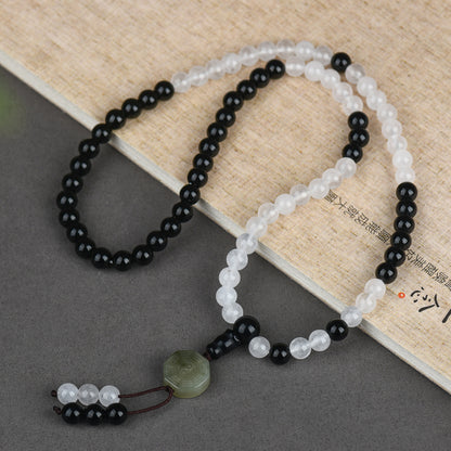 Tai Chi Bagua Flowing Bead Bracelet with White Agate and Black Obsidian | Spiritual Protection Balance