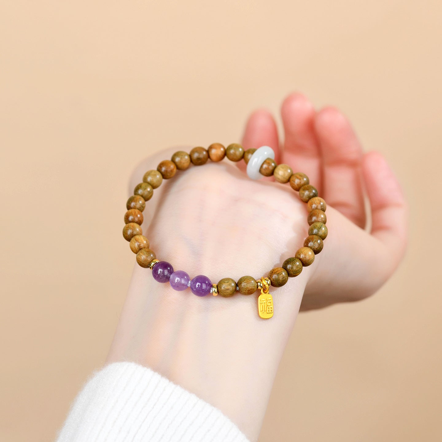 Green Sandalwood & Amethyst Multi-Loop Bracelet
