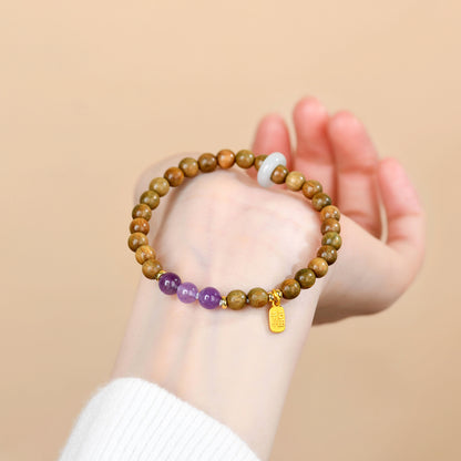 Green Sandalwood & Amethyst Multi-Loop Bracelet