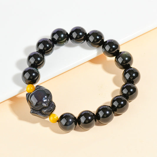 Mystical Double Eye Obsidian Fox Bracelet - Natural Crystal Protection Charm for Couples