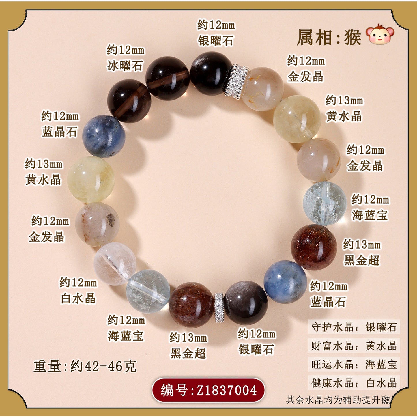 Twelve Zodiac Natural Crystal Multi-Gem Bracelet – Mystical Fortune & Spiritual Harmony Charm