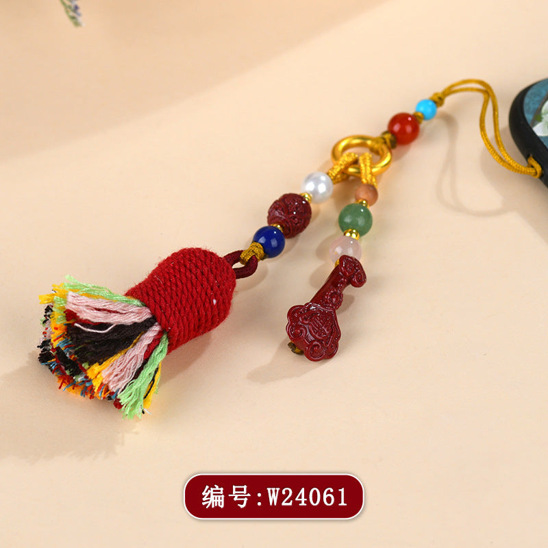 Natural Purple Gold Cinnabar Ruyi Tibetan Style Tassel Pendant - Spiritual Protection Charm