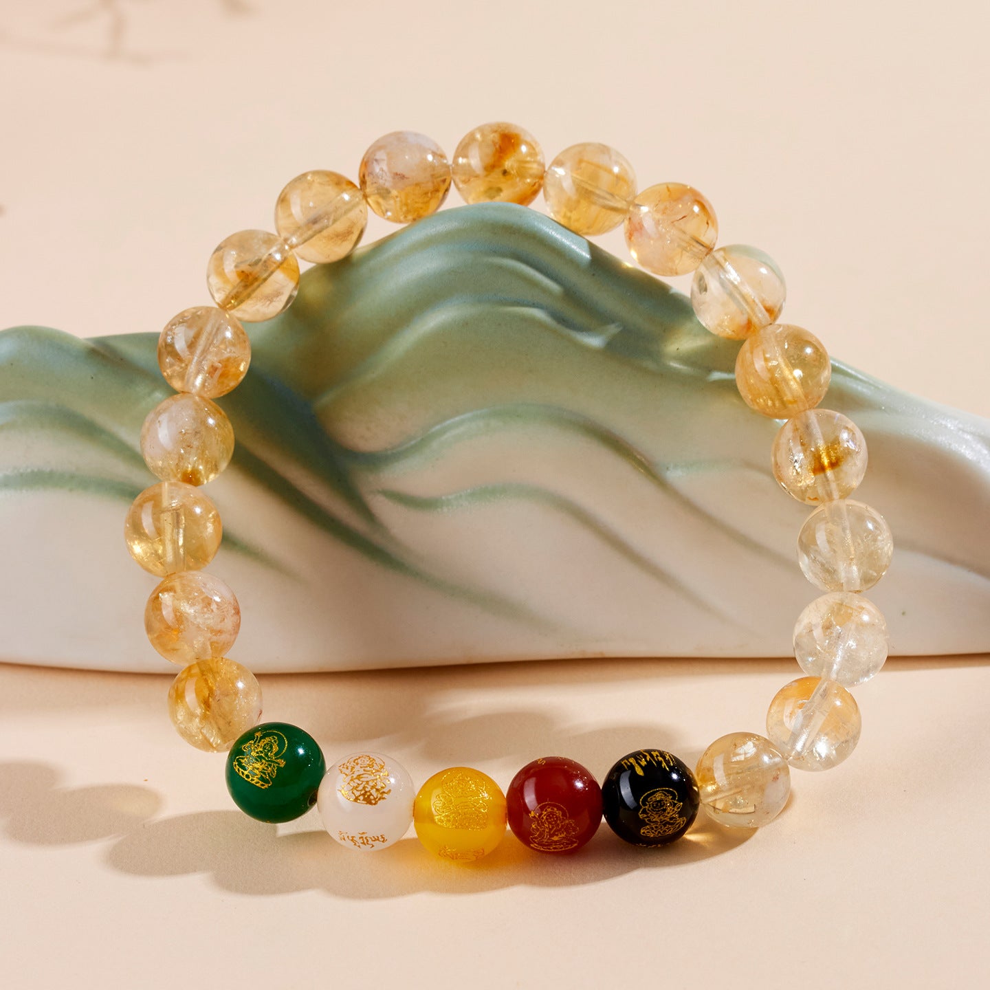 Yellow Pagoda Crystal Five-Way Wealth God Bracelet - New Chinese Style Lucky Women's Jewelry