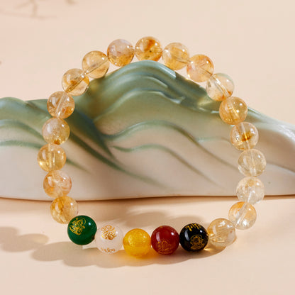 Yellow Pagoda Crystal Five-Way Wealth God Bracelet - New Chinese Style Lucky Women's Jewelry