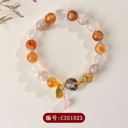 Natural Crystal Multi-Gem Bracelet with Yellow Tower Crystal and White Agate for Women