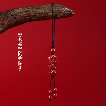 Natural Purple Gold Cinnabar Zodiac Buddha Phone Chain - Divine Protection & Fortune Attraction