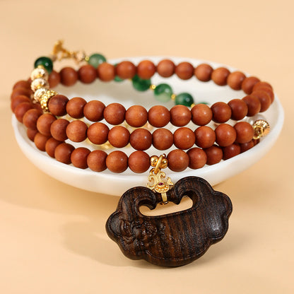 Sandalwood Agarwood Ruyi Pendant Necklace | Zen Buddhist Beads for Spiritual Harmony