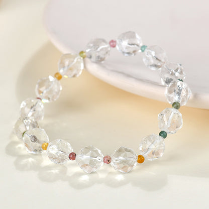 Natural Faceted White Crystal Tourmaline Bracelet | Spiritual Energy & Temple Elegance