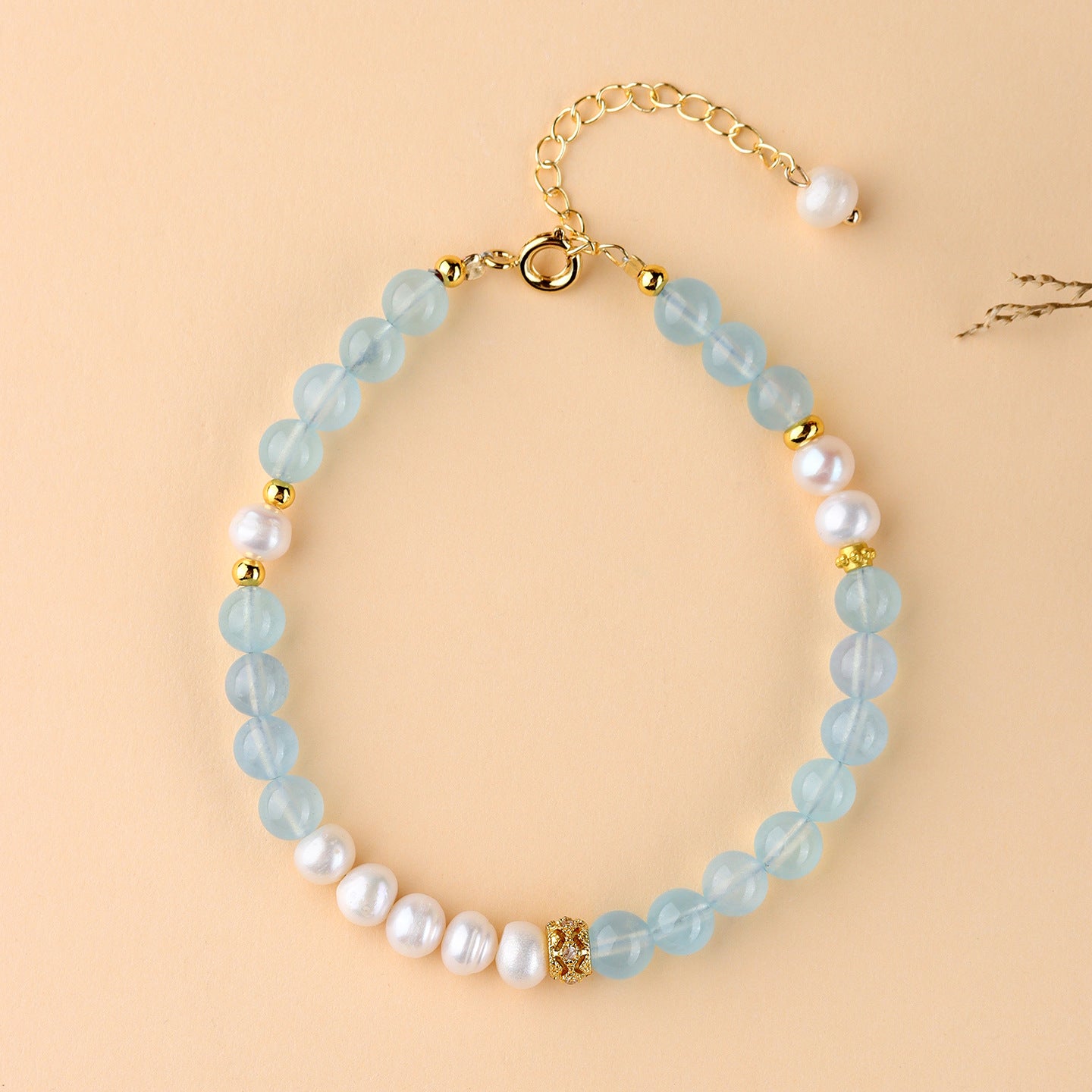 Natural Crystal Aquamarine Pearl Bracelet | Spiritual Harmony & Wealth Attraction