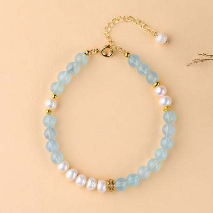 Natural Crystal Aquamarine Pearl Bracelet | Spiritual Harmony & Wealth Attraction