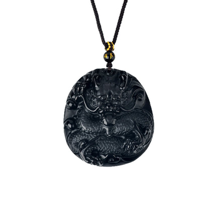 Natural Obsidian S Dragon Pendant - Zodiac Year Charm for Protection and Prosperity