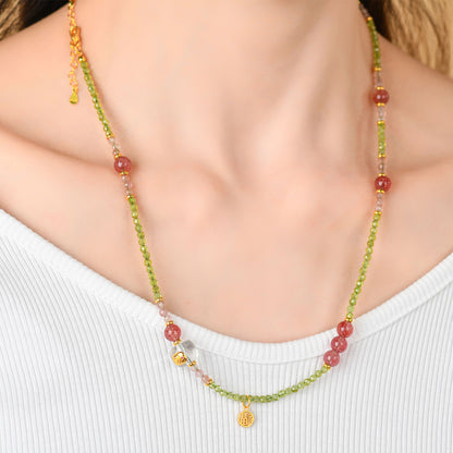 Natural Peridot Strawberry Crystal Multi-Circle Bracelet & Necklace | S925 Silver Dual-Use Women's Spiritual Jewelry