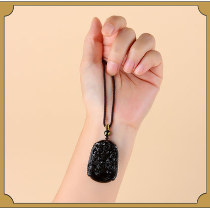 Natural Ice Obsidian Zodiac Triad Pendant Necklace｜Birth Year Protection & Harmony