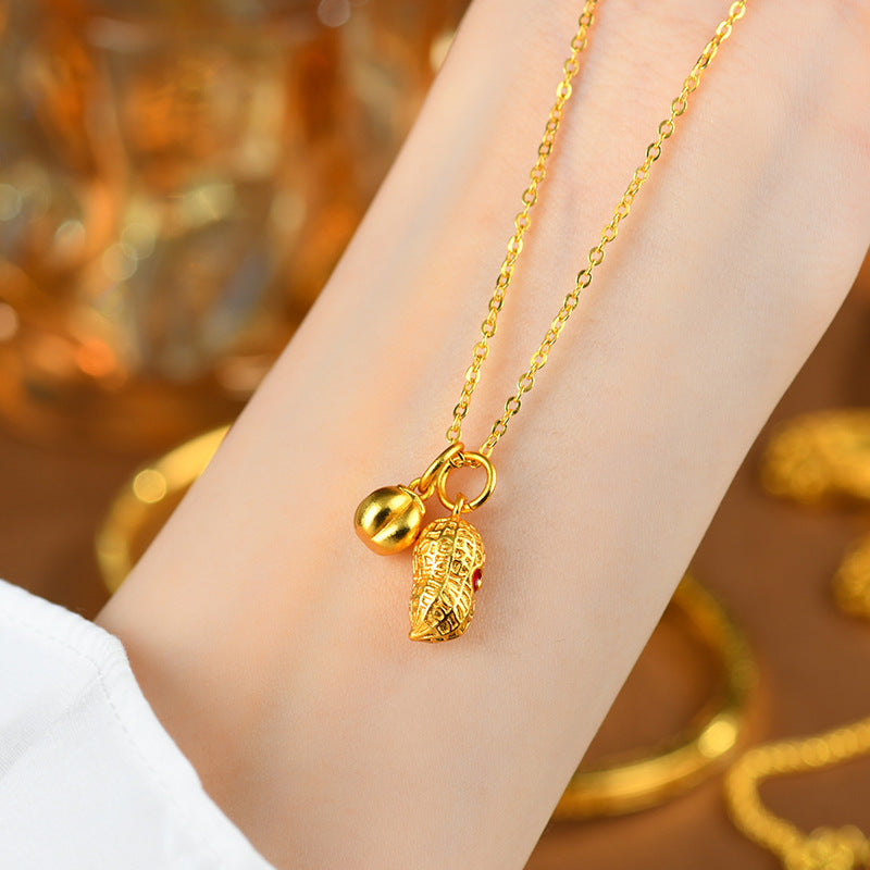 Golden Persimmon Peanut Pendant Necklace | Chinese Style Lucky Charm Collarbone Chain