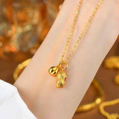 Golden Persimmon Peanut Pendant Necklace | Chinese Style Lucky Charm Collarbone Chain