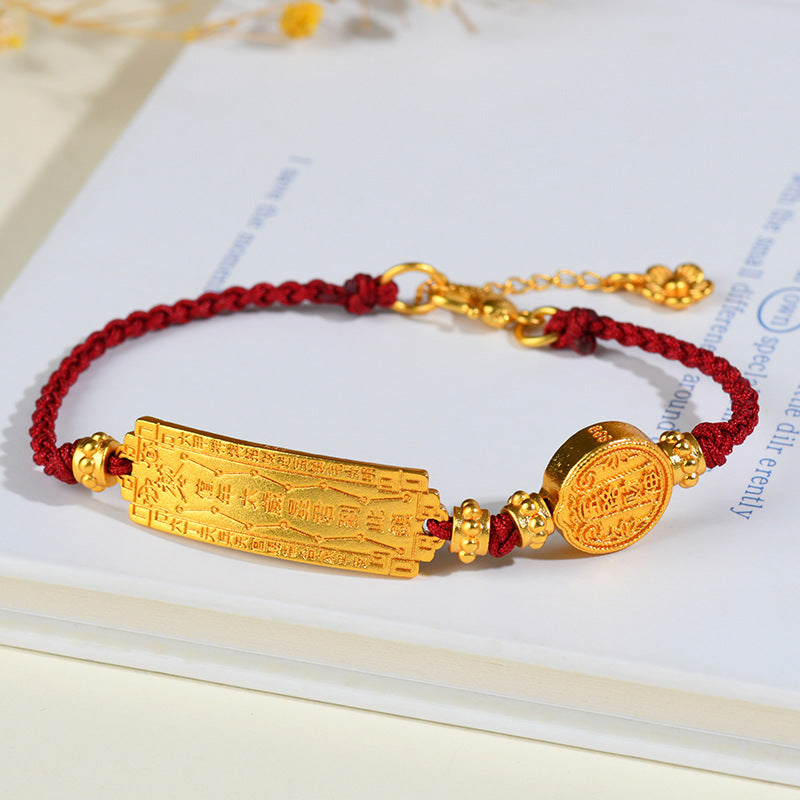 Golden Tai Sui Five Directions Wealth God Woven Bracelet - Tibetan Style Red Rope for Prosperity