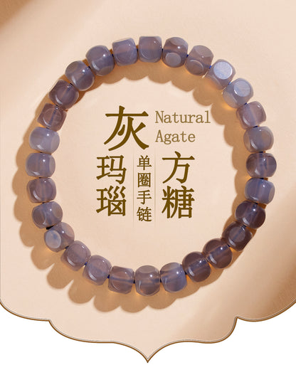 Mystical Gray Agate Sugar Cube Bracelet for Women - Harmony, Protection and Elegance