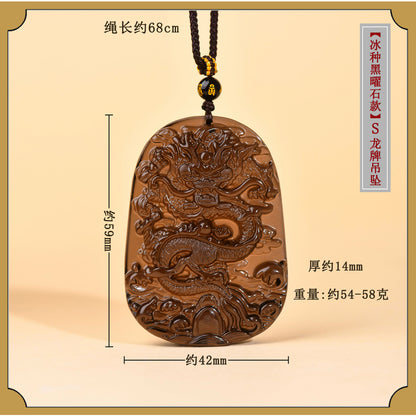 Natural Obsidian S Dragon Pendant - Zodiac Year Charm for Protection and Prosperity