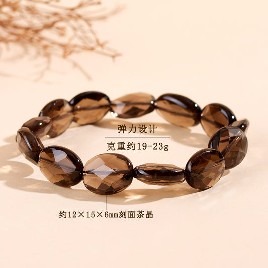 Natural Tea Crystal Oval Faceted Single Loop Bracelet for Women | Spiritual Energy & Protection