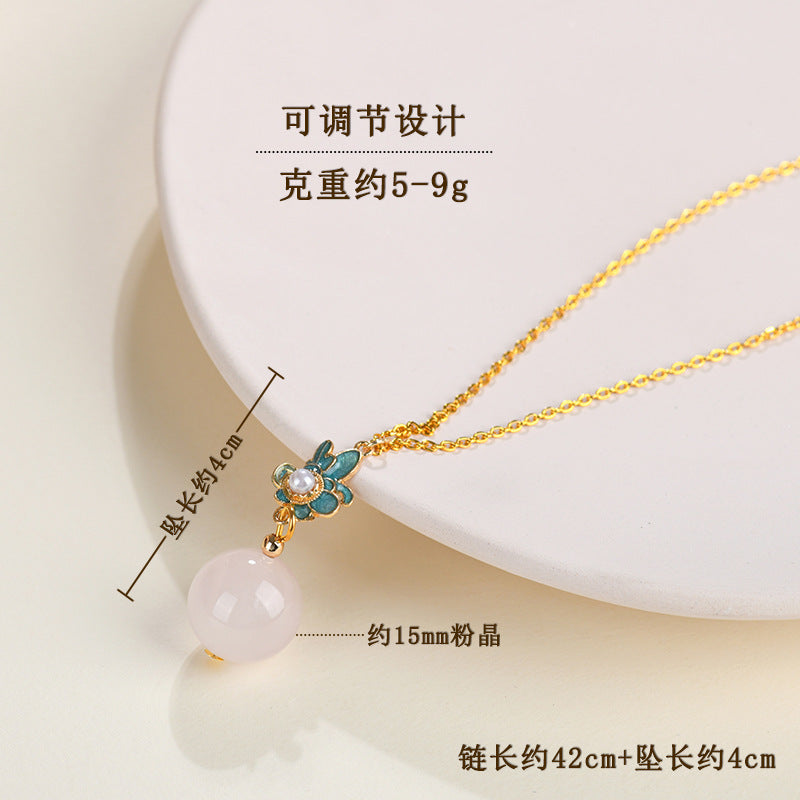 Natural Pink Quartz Ancient Craft Pendant Necklace | Chinese Ethnic Style Love Energy