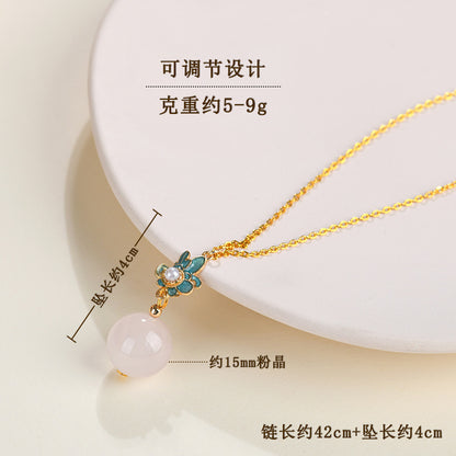 Natural Pink Quartz Ancient Craft Pendant Necklace | Chinese Ethnic Style Love Energy