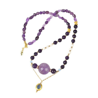 Natural Amethyst Pearl Aquamarine Collarbone Necklace - Spiritual Energy & Elegance